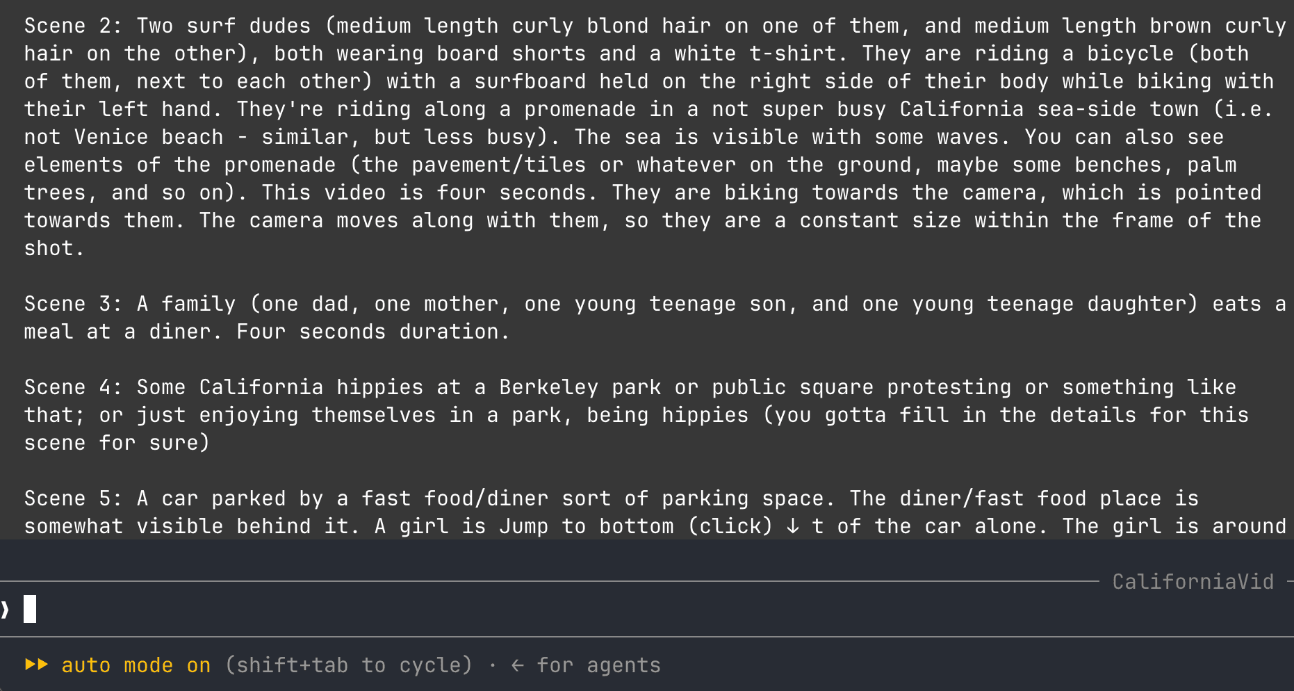 A video described scene by scene in a Claude Code prompt